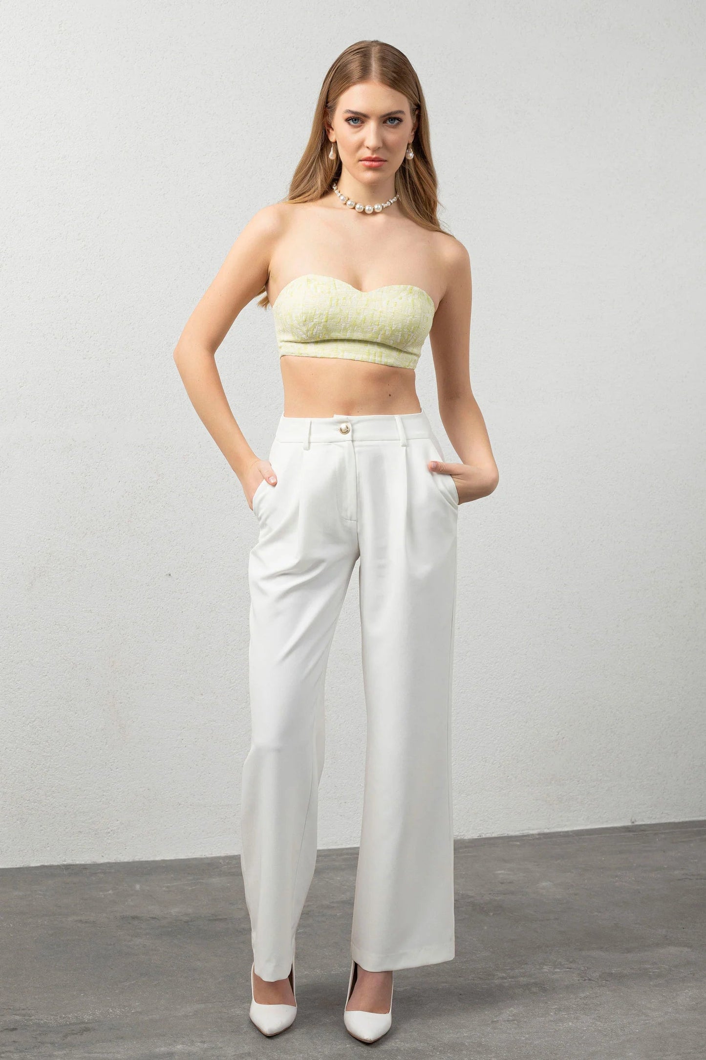 Luna Pleated White Trousers Le Papillon Style