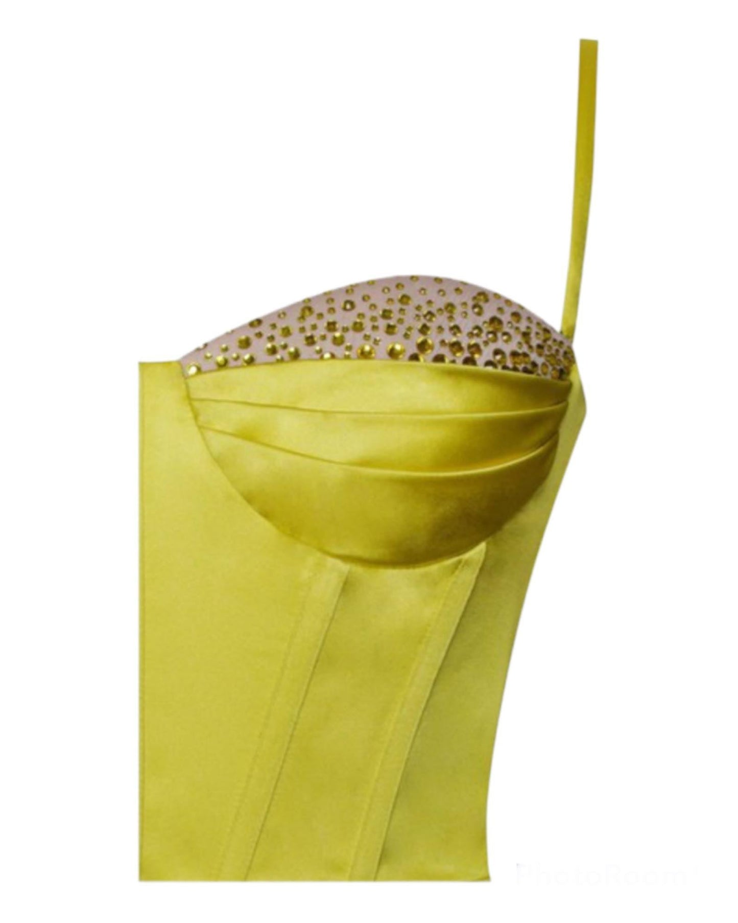 Lemon Satin Corset Dress with Crystals Le Papillon Style