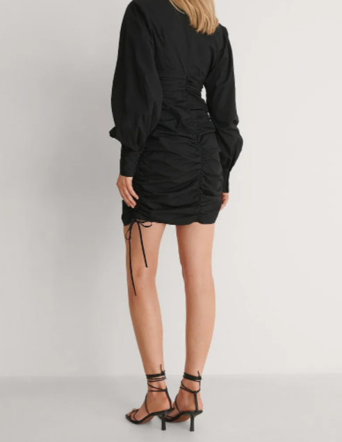 Gathered Skirt Balloon Sleeve Dress Le Papillon Style