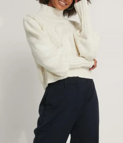 High Neck Knit Balloon Sleeve Sweater Le Papillon Style