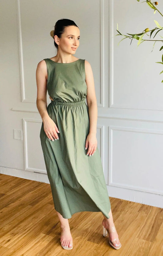 Open Back Oval Neck Dress Le Papillon Style